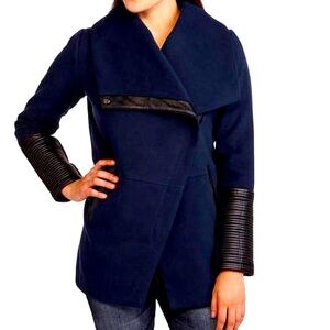 Maxwell Studio Wool Like faux Leather Navy Blue Moto Coat Size 4X